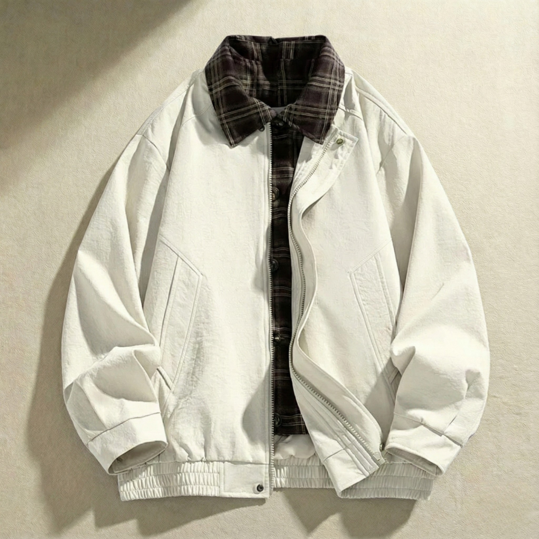 Rugged Men's Layered Jacket with Plaid Details