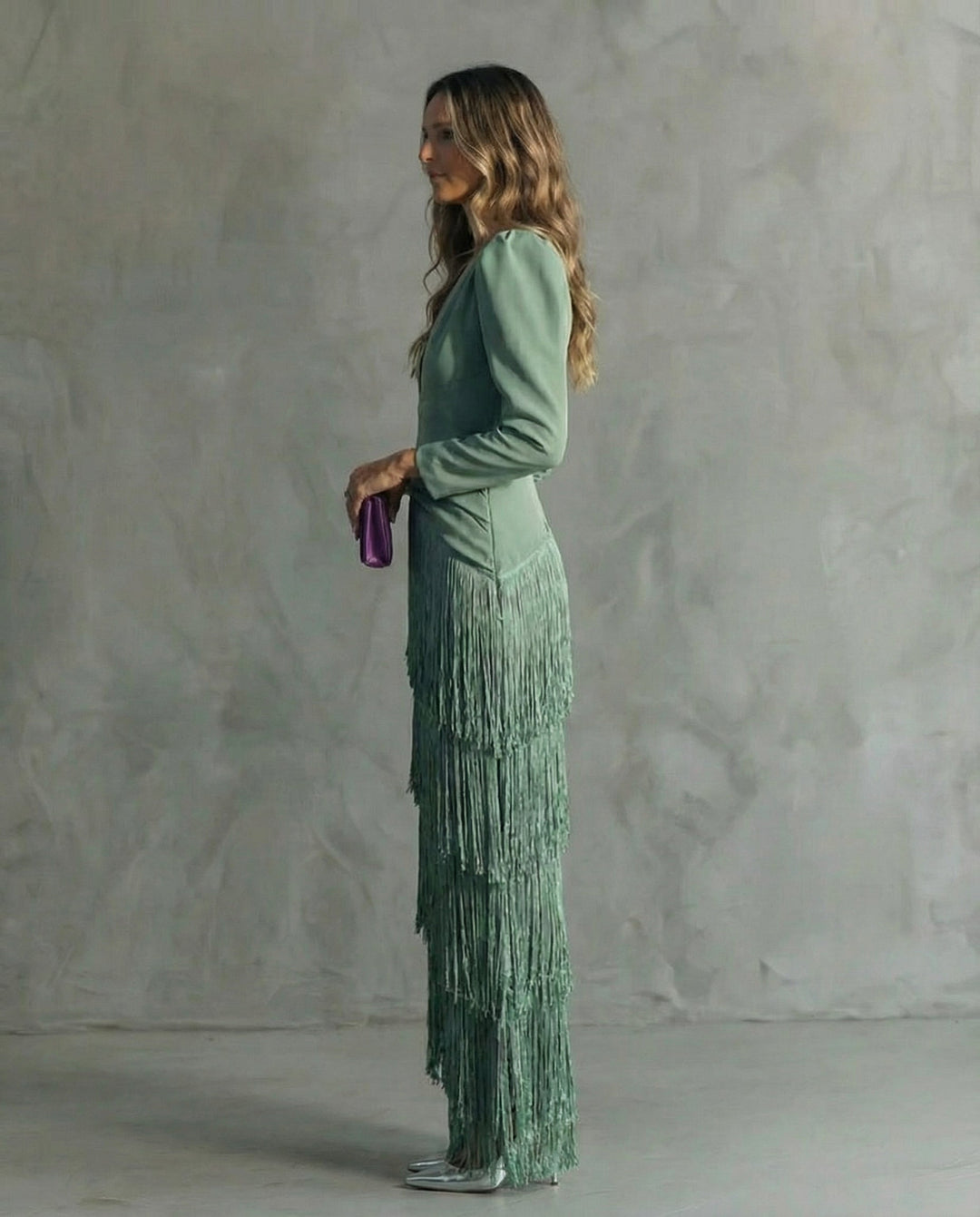 Elegant Fringe Sleeve Women Midi Wedding Guest Dress