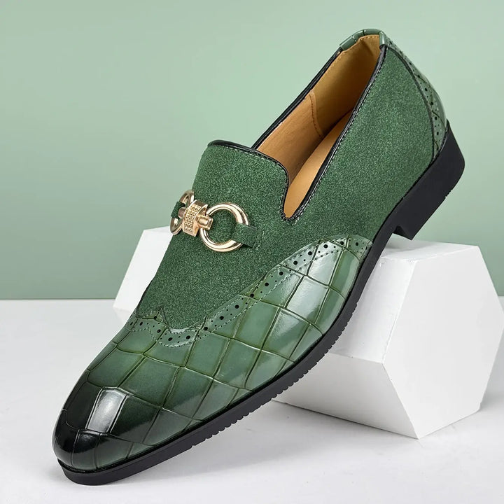 Elegant Men's Leather Loafers with Suede - Cushioned Footbed