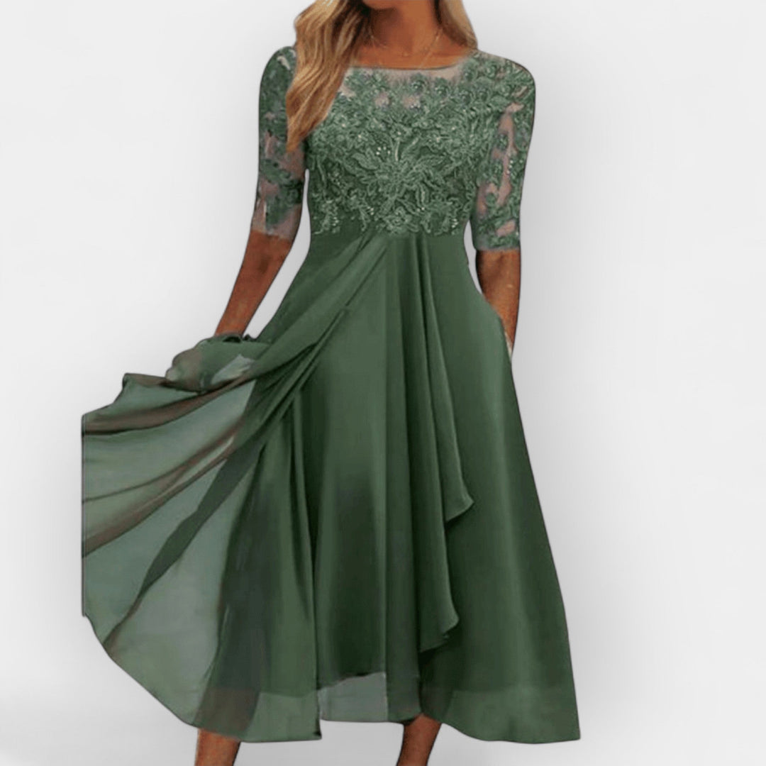 Elegant Women's Midi Dress with Feminine Silhouette - Versatile and Timeless