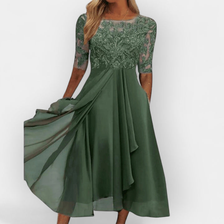 Elegant Women's Midi Dress with Feminine Silhouette - Versatile and Timeless
