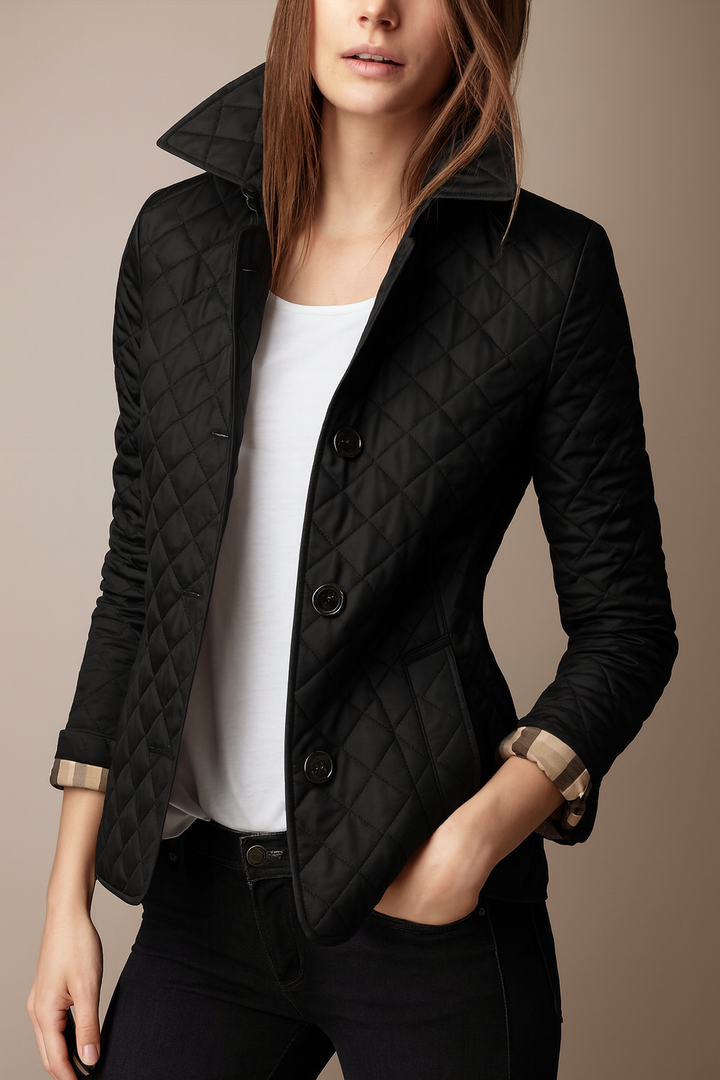 Elegant Women's Quilted Jacket with Buttons - Classic Winter Jacket for Office and Everyday Wear