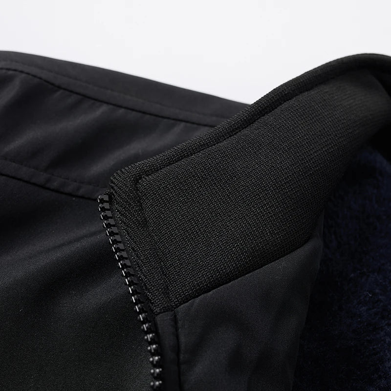 Men's Warm Fleece Winter Jacket - Lined Stand Collar Jacket with Zipper