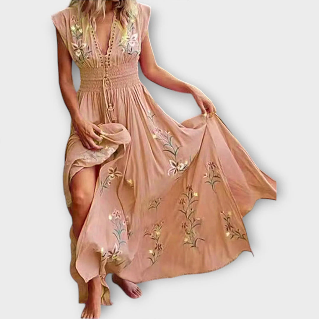 Elegant Women's Boho Dress with Romantic Embroidery - Airy and Feminine