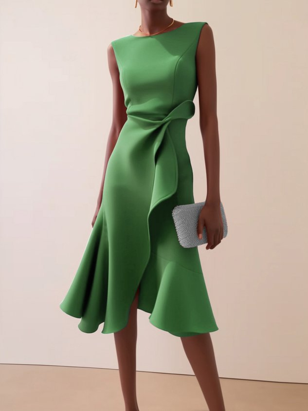 Elegant Draped Asymmetrical Women's Midi Dress