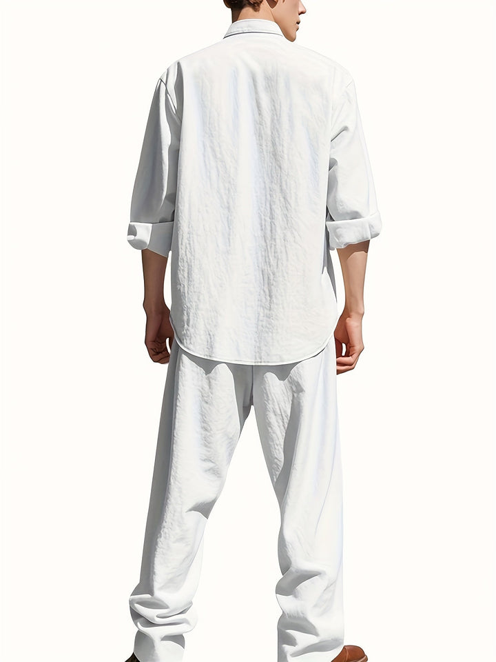 Men's Casual Linen Set - Two-Piece Summer Outfit in Natural Linen