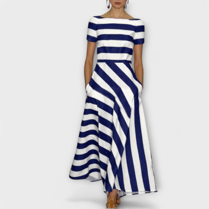 Elegant Women's Maxi Dress with Stripe Pattern - Relaxed Fit