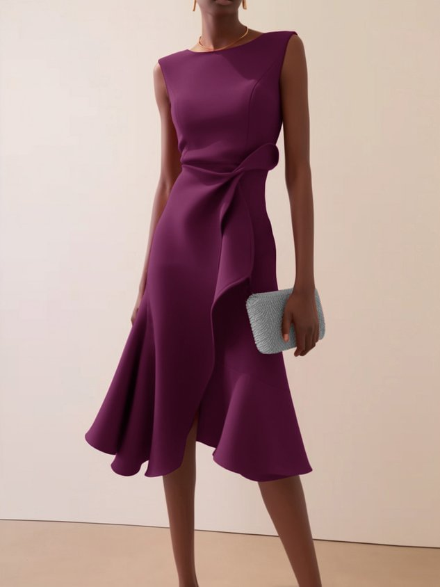 Elegant Draped Asymmetrical Women's Midi Dress