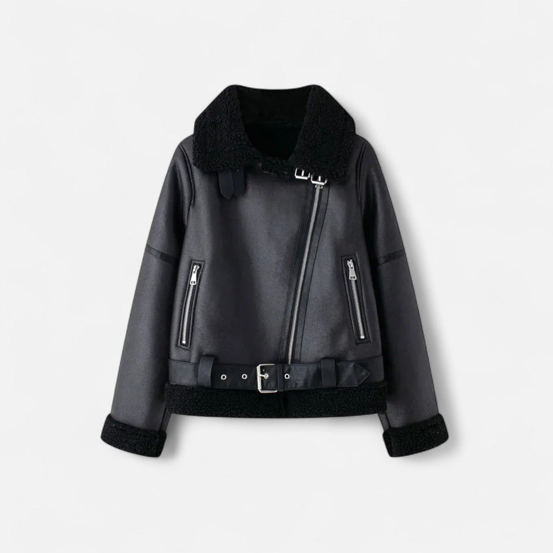 Elegant Fitted Women's Suede Leather Jacket