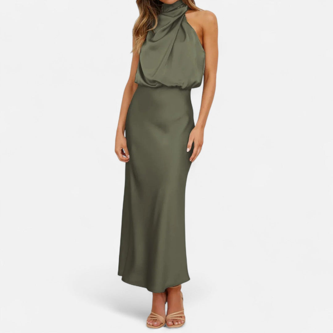 Women's Elegant Sleeveless Long Satin Dress