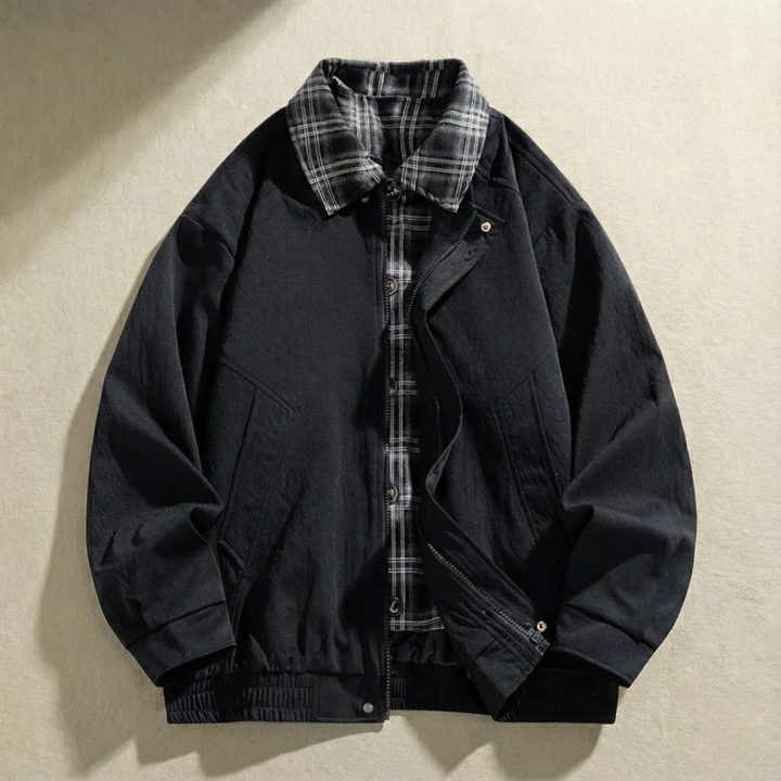 Rugged Men's Layered Jacket with Plaid Details