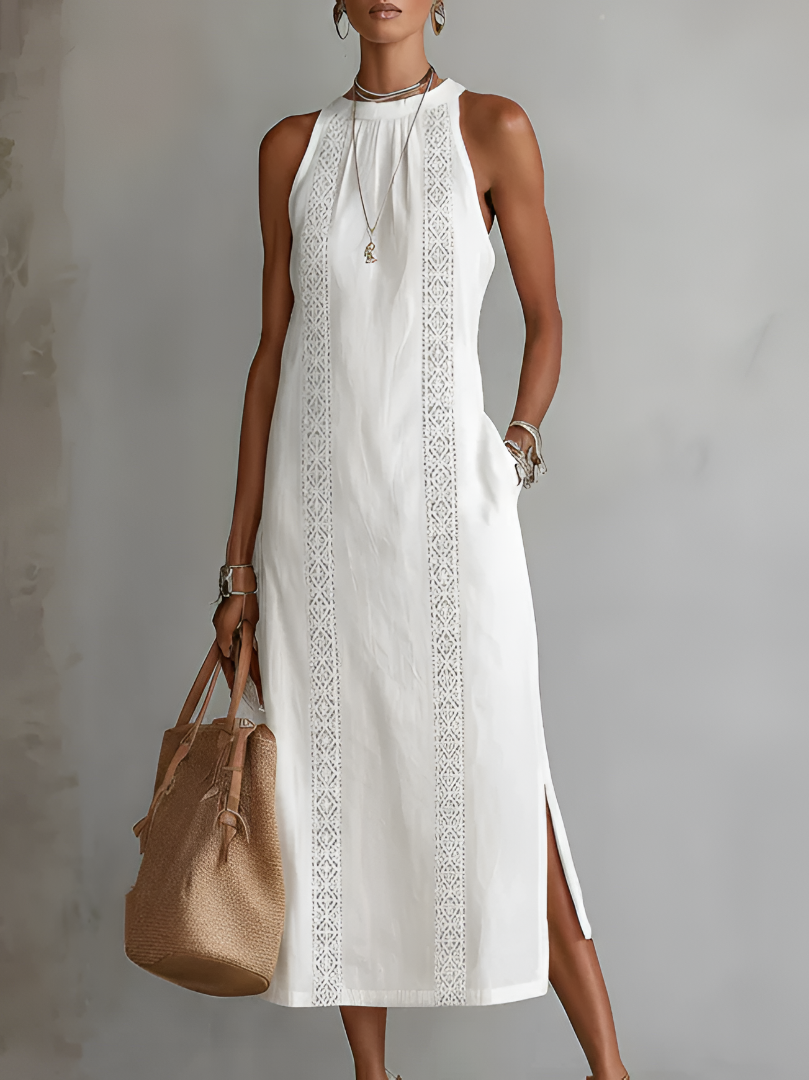 Relaxed Sleeveless Women's Maxi Dress with Mao Collar
