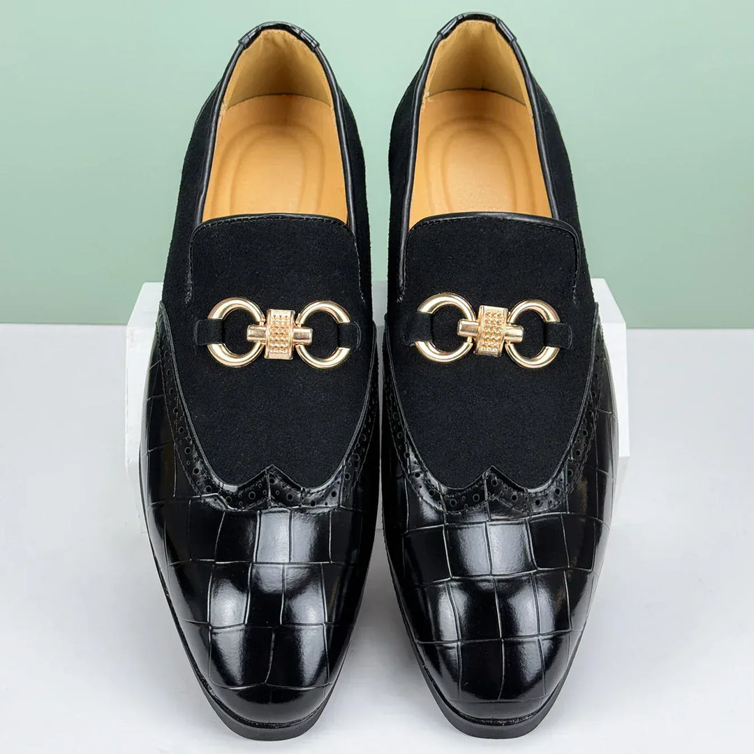 Elegant Men's Leather Loafers with Suede - Cushioned Footbed