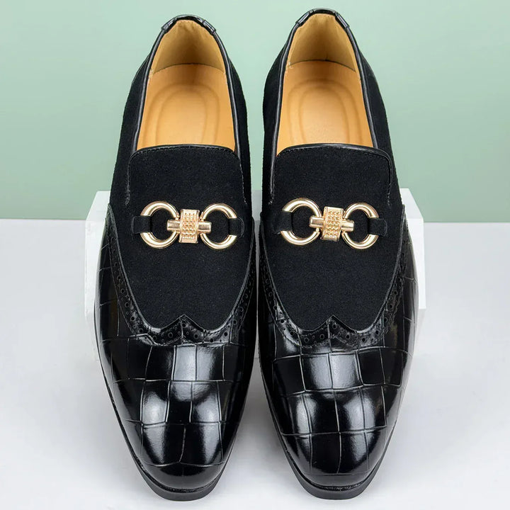 Elegant Men's Leather Loafers with Suede - Cushioned Footbed