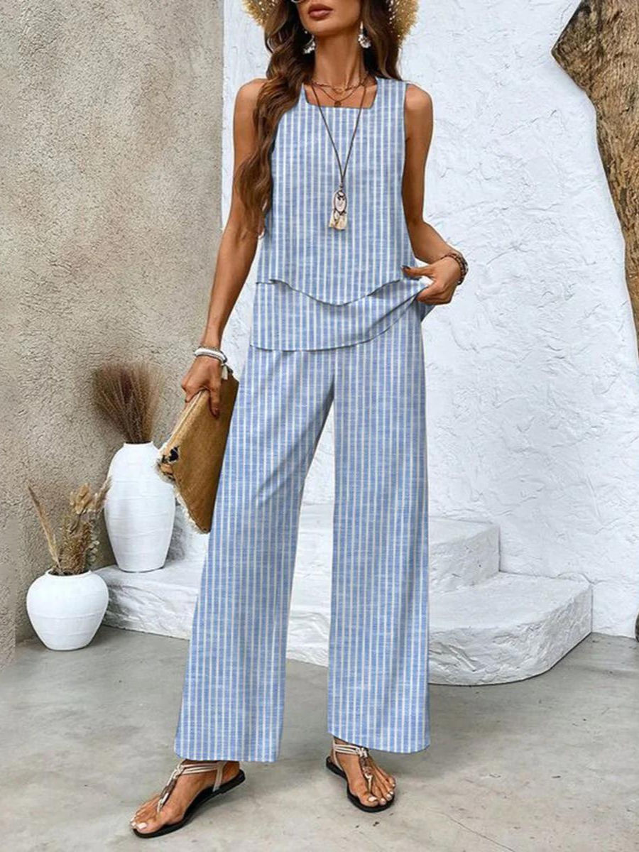 Elegant Layered Wide Leg Women Two Piece Summer Set