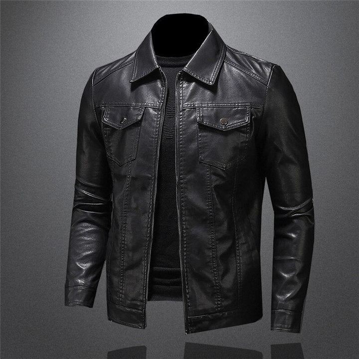 Classic Men's Leather Jacket with Zipper