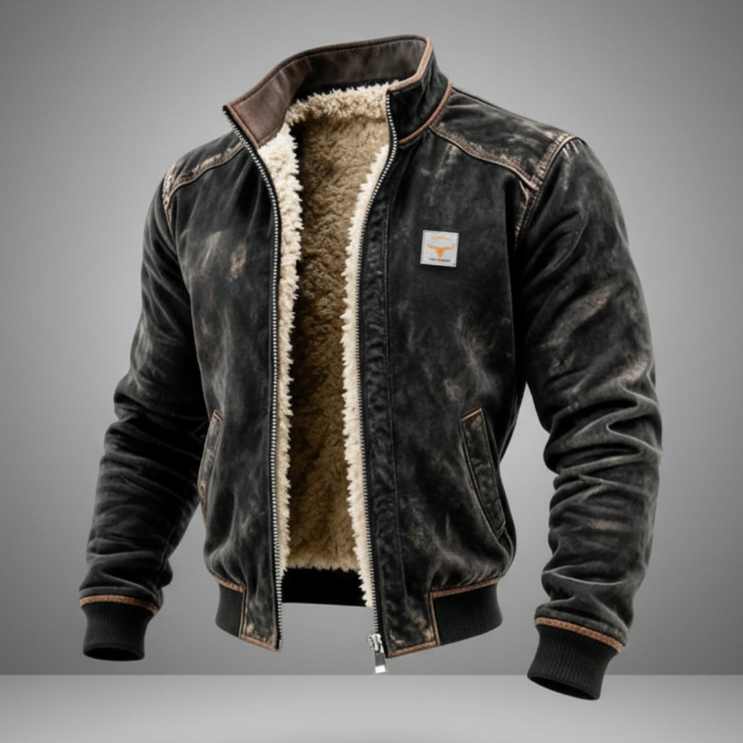 Warm Men's Vintage Leather Jacket with Fluffy Lining - Soft and Elegant