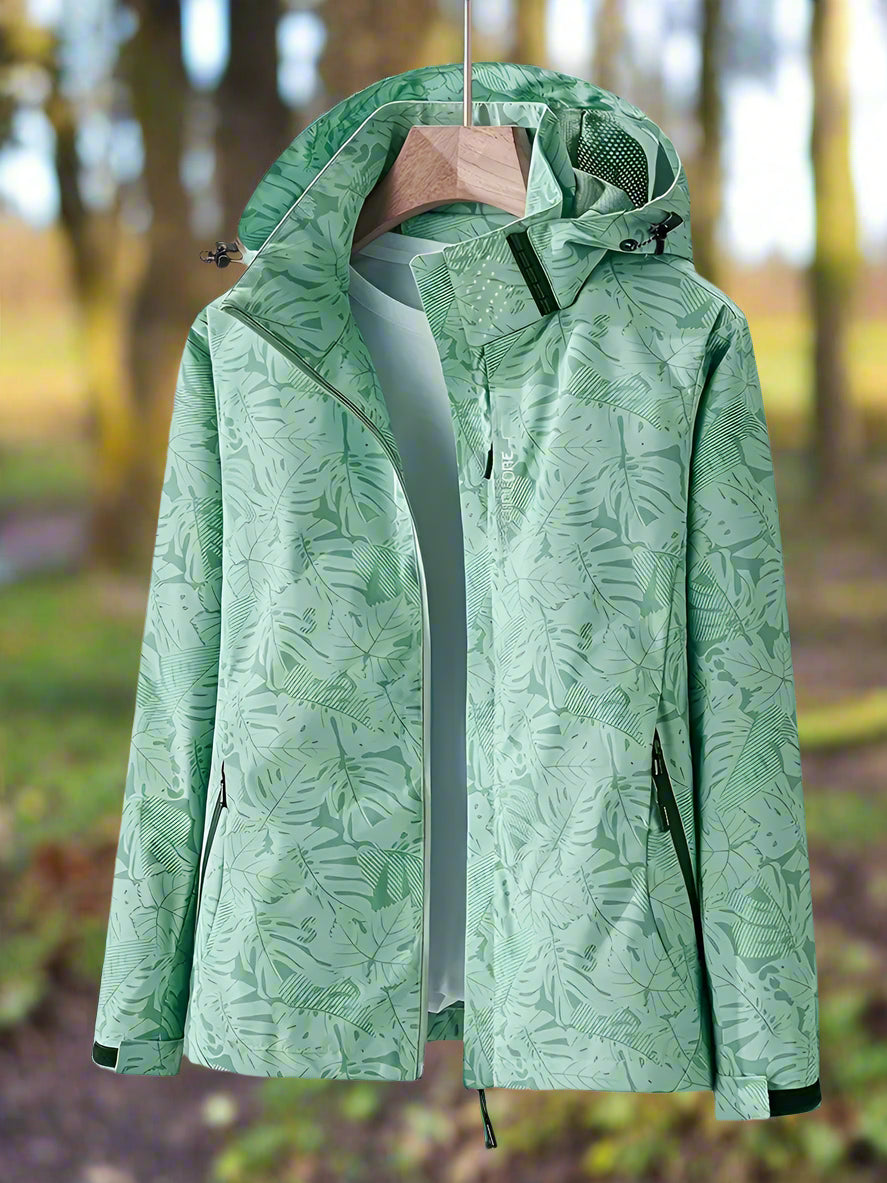 Waterproof Women's Summer Jacket with Leaf Print - Lightweight and Breathable