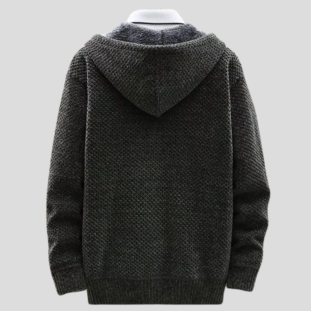 Men's Knit Hoodie with Fleece Lining and Zipper
