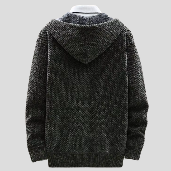 Men's Knit Hoodie with Fleece Lining and Zipper