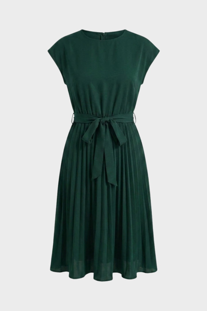 Elegant Belted Women's Pleated Midi Dress