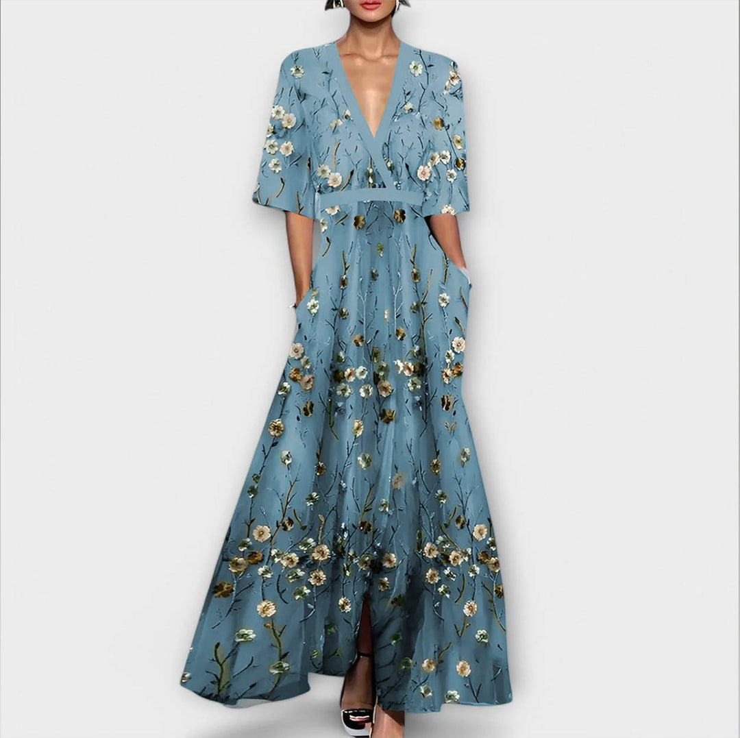 Elegant Women's Maxi Dress with Floral Print - Comfortable and Versatile