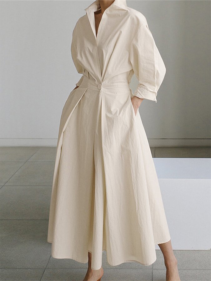 Elegant Polo Collar A-Line Women's Maxi Dress