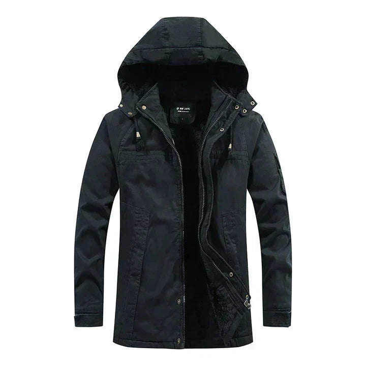 Fleece-Lined Warm Men's Winter Jacket with Hood