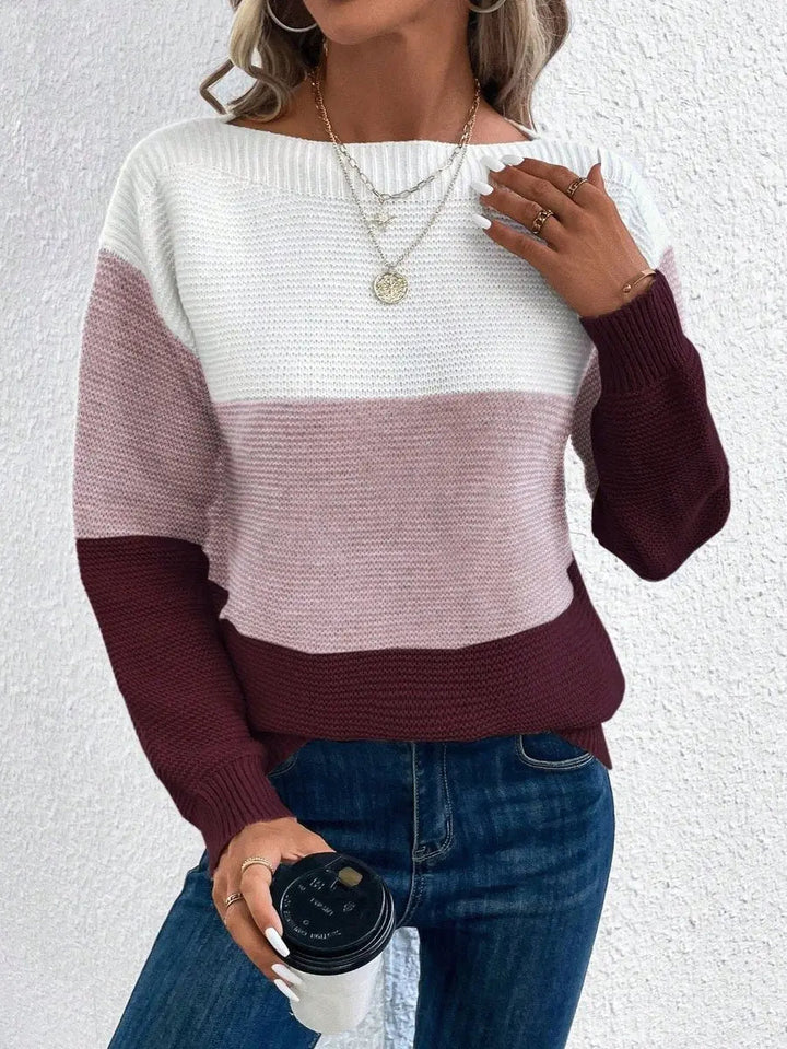 Relaxed Colour Block Women's Knit Sweater Jumper