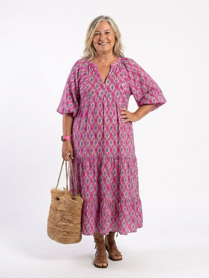 Lightweight Elegant Women's V-Neck Patterned Midi Dress