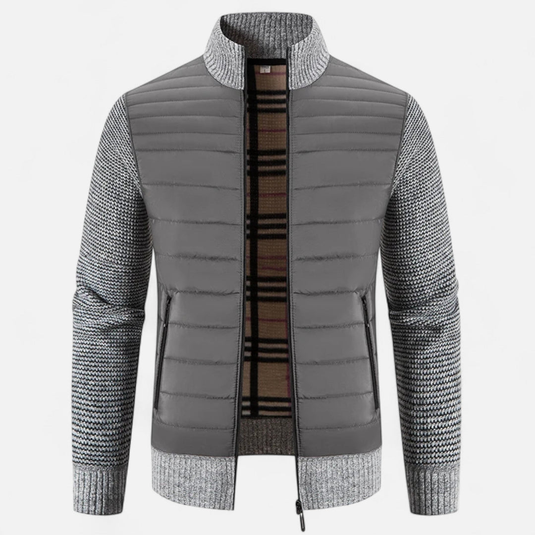 Men's Warm Fleece Patchwork Jacket with Stand Collar