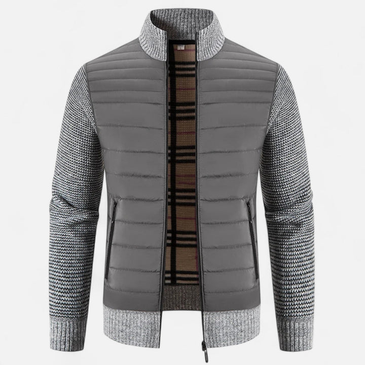 Men's Warm Fleece Patchwork Jacket with Stand Collar