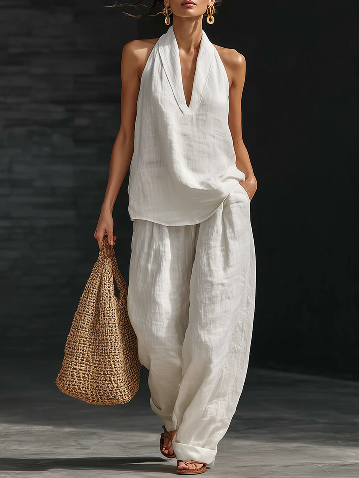 Elegant Sleeveless Women's Set with Wide Leg Pants
