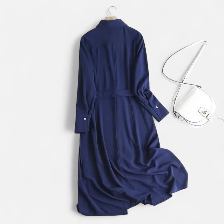 Elegant Slim-Fit Women's Midi Shirt Dress with Belt