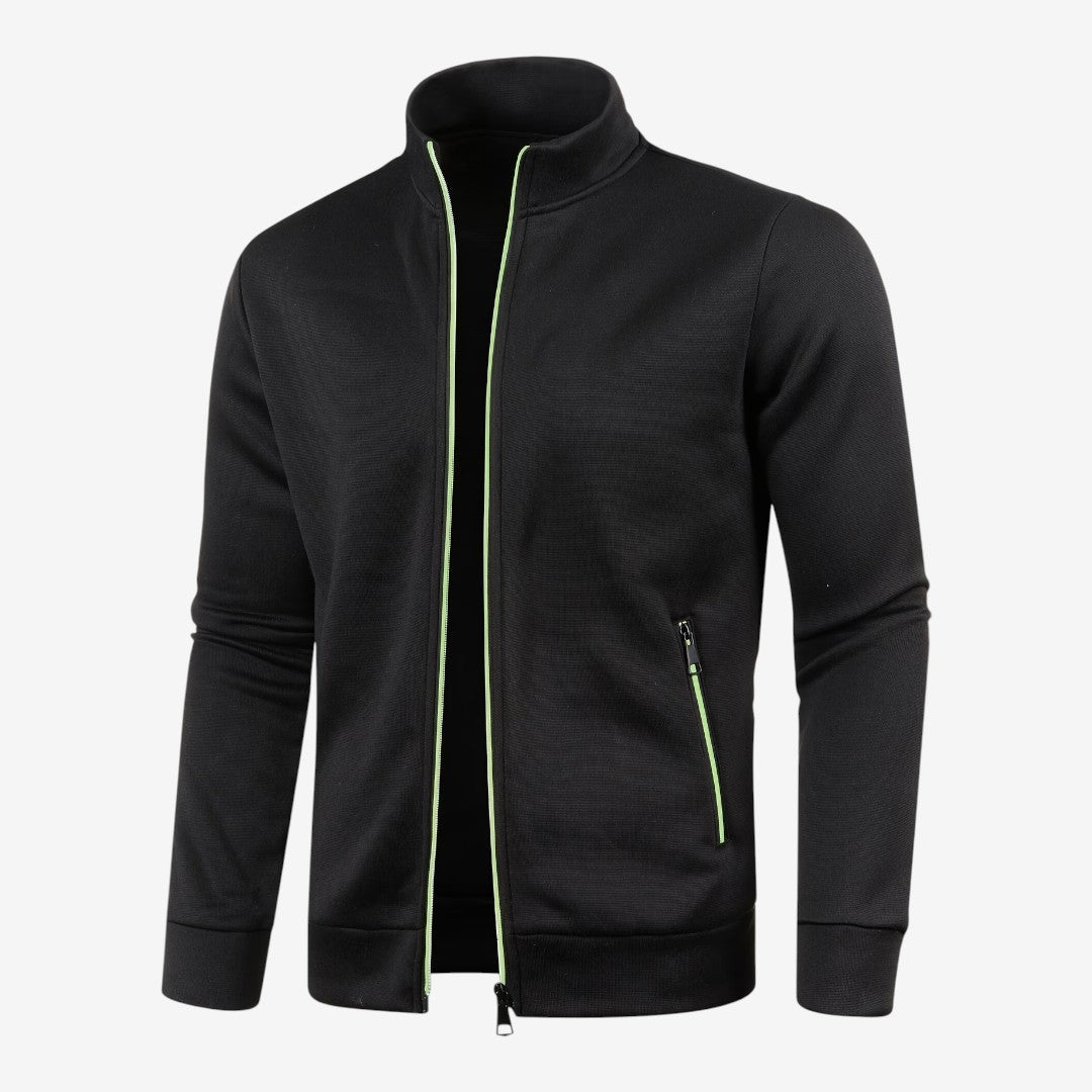 Slim-Fit Men's Knit Zip Jacket with High Neck and Zip Pockets
