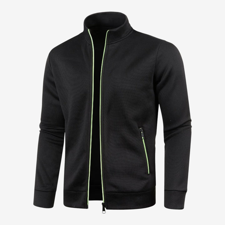 Slim-Fit Men's Knit Zip Jacket with High Neck and Zip Pockets