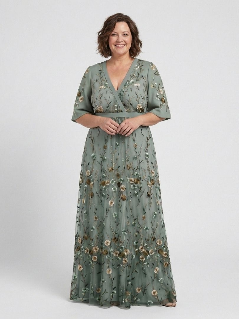 Elegant Floral Women's V-Neck Short Sleeve Maxi Dress
