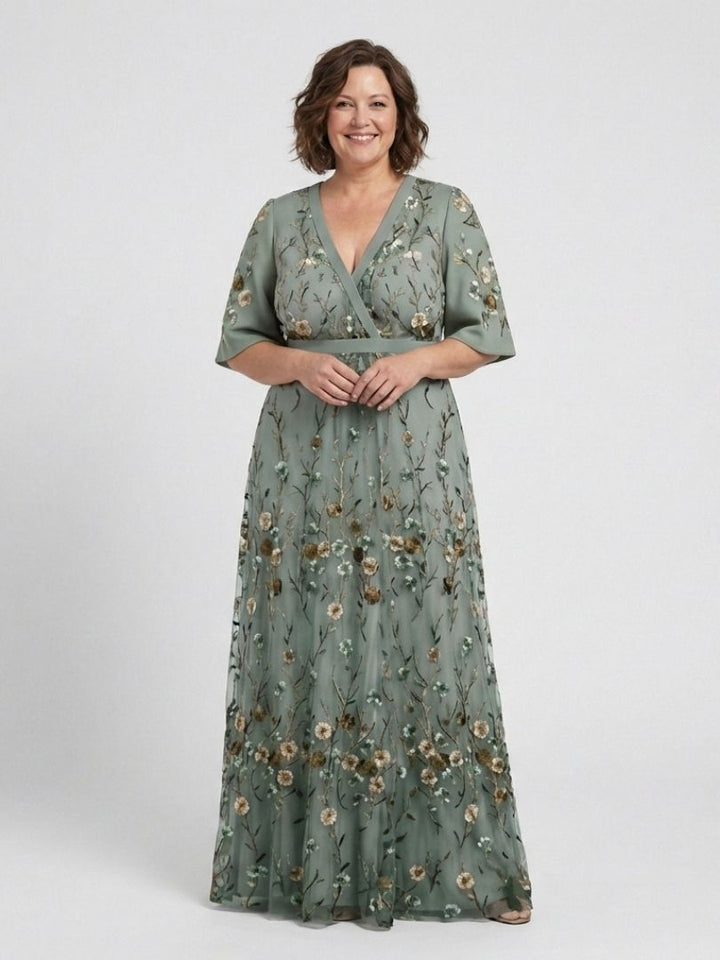 Elegant Floral Women's V-Neck Short Sleeve Maxi Dress