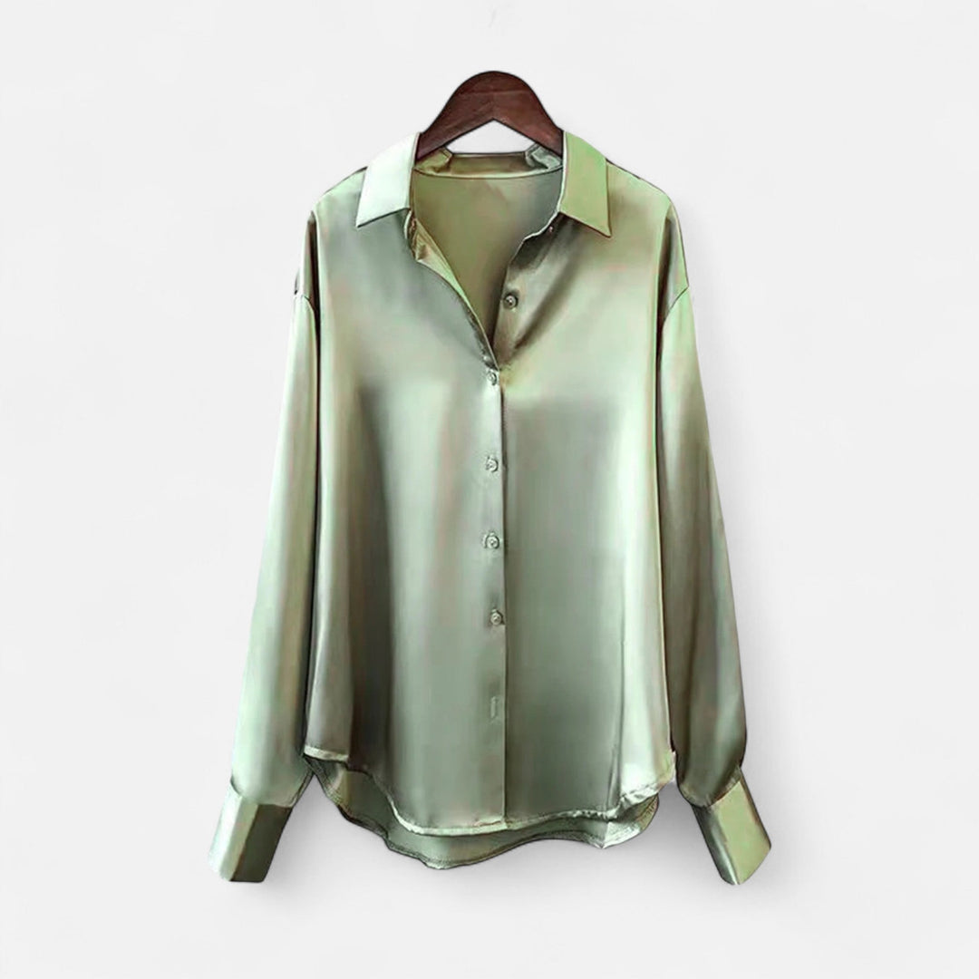 Elegant Satin Blouse for Women with V-Neckline