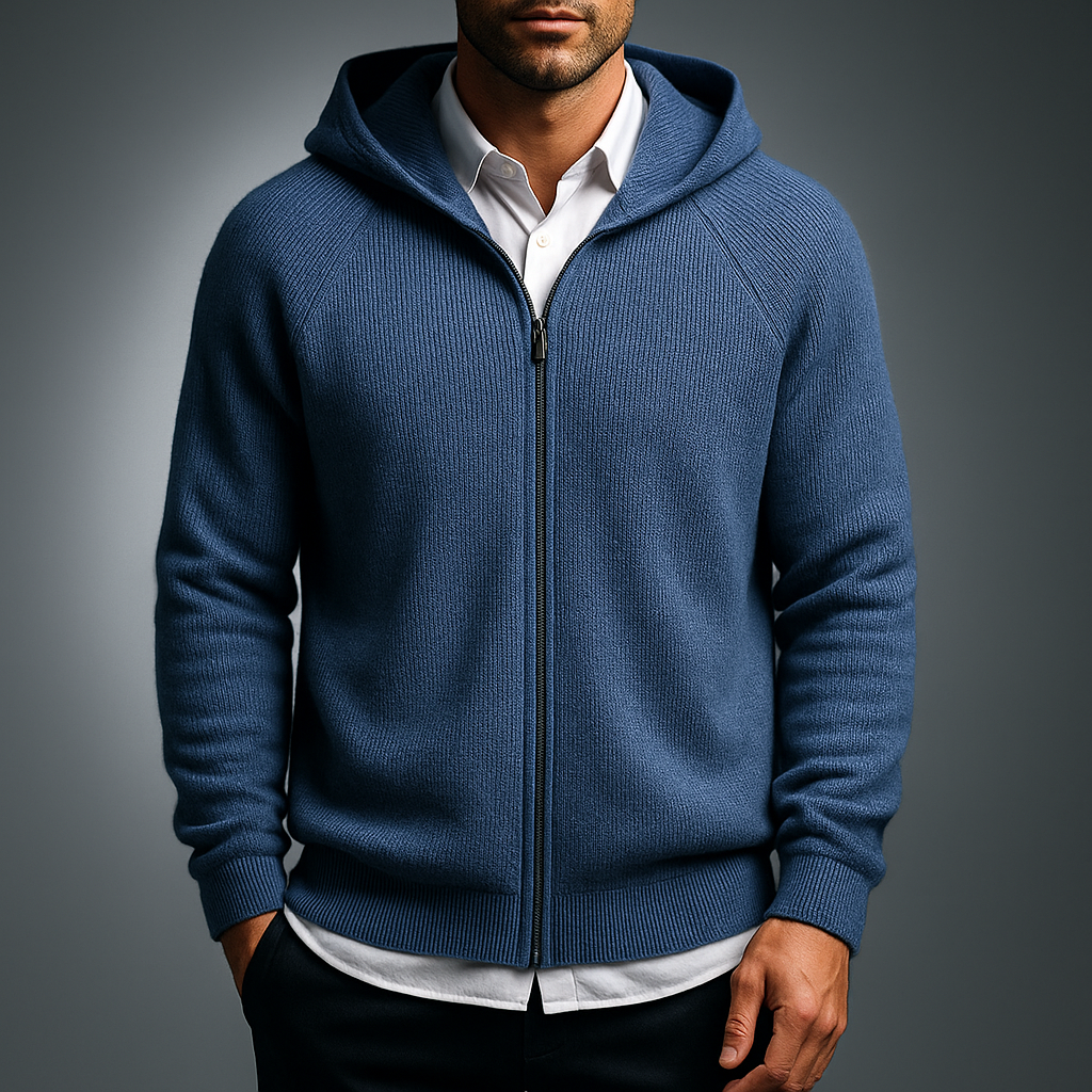 Men's Zip Pullover with Front Zipper - Elegant Knit Sweater for Business and Casual Wear