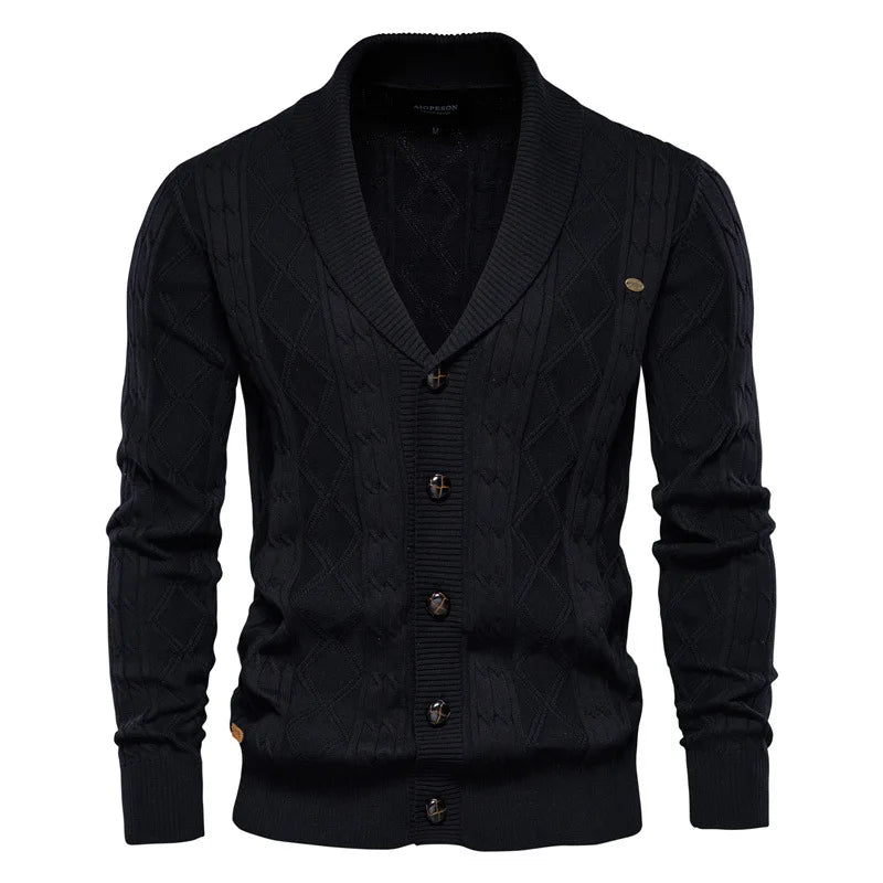 Men's Knit Cardigan with Shawl Collar - Soft Cotton and Elegant Fit