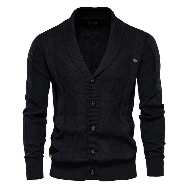 Men's Knit Cardigan with Shawl Collar - Soft Cotton and Elegant Fit