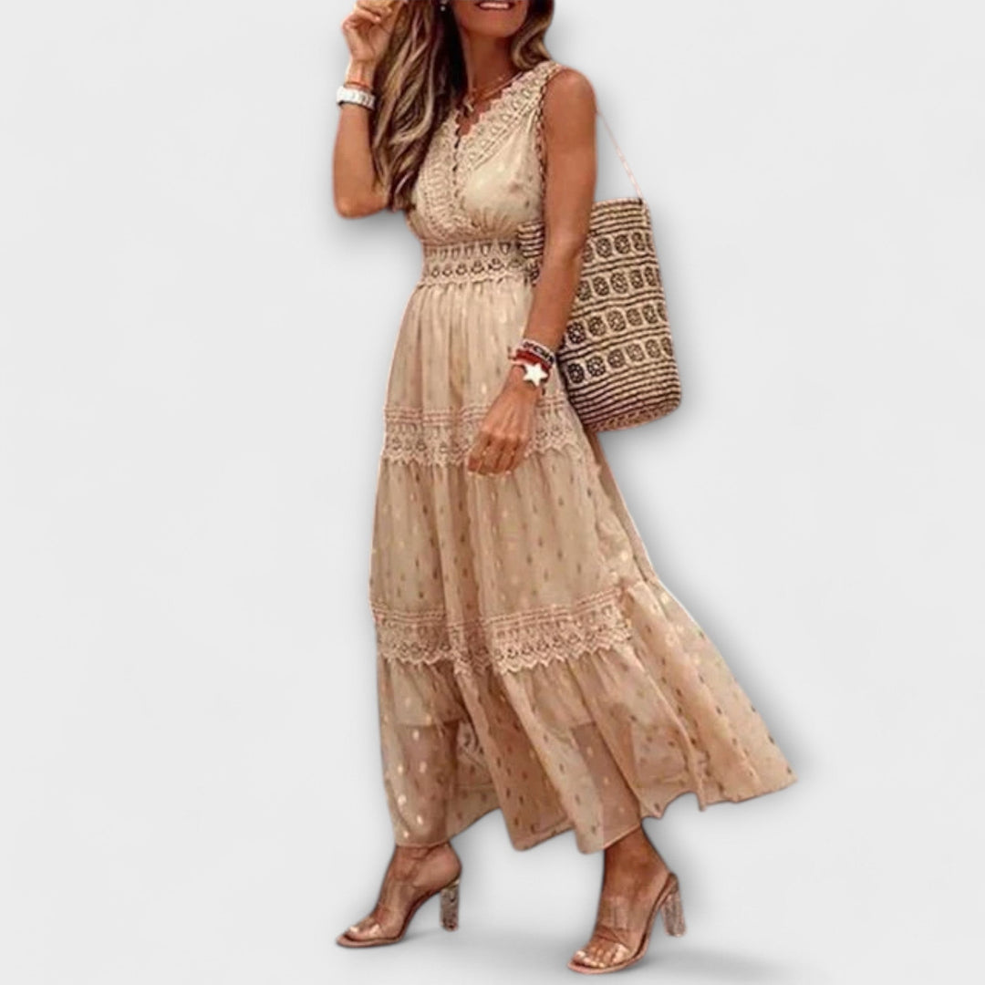 Women's Boho Maxi Dress with Lace Details - Elegant Summer Dress