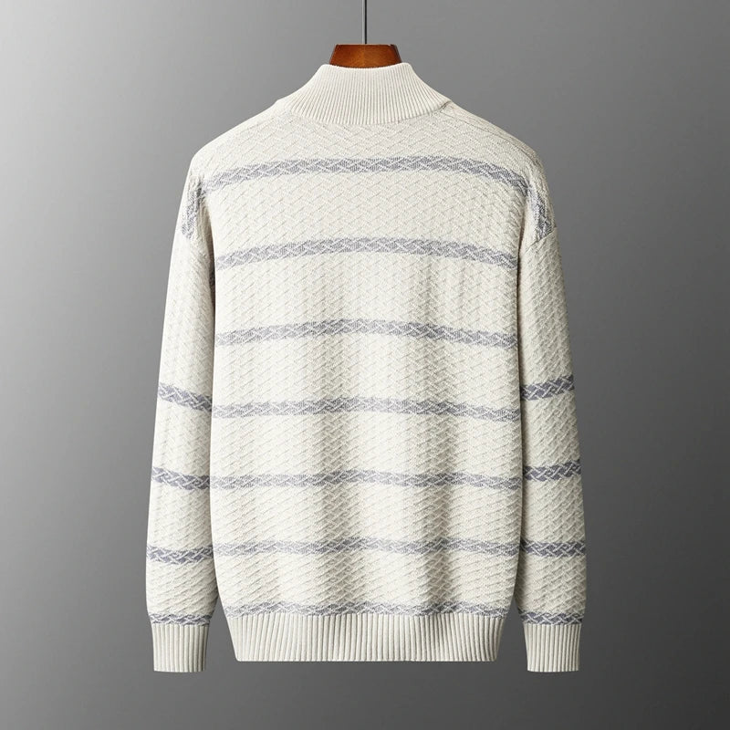 Men's Nordic Knit Zip Jacket with Woven Pattern