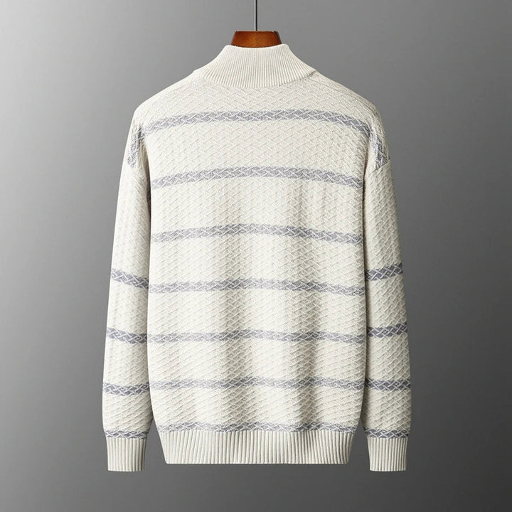 Men's Nordic Knit Zip Jacket with Woven Pattern