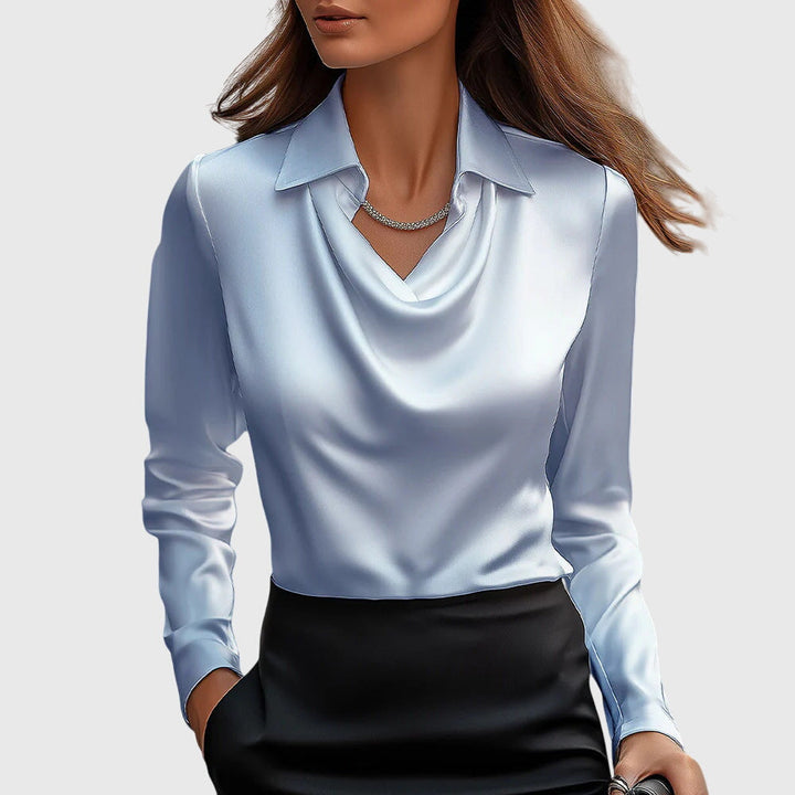 Elegant Women's Blouse with Pleated Neckline - Versatile and Chic