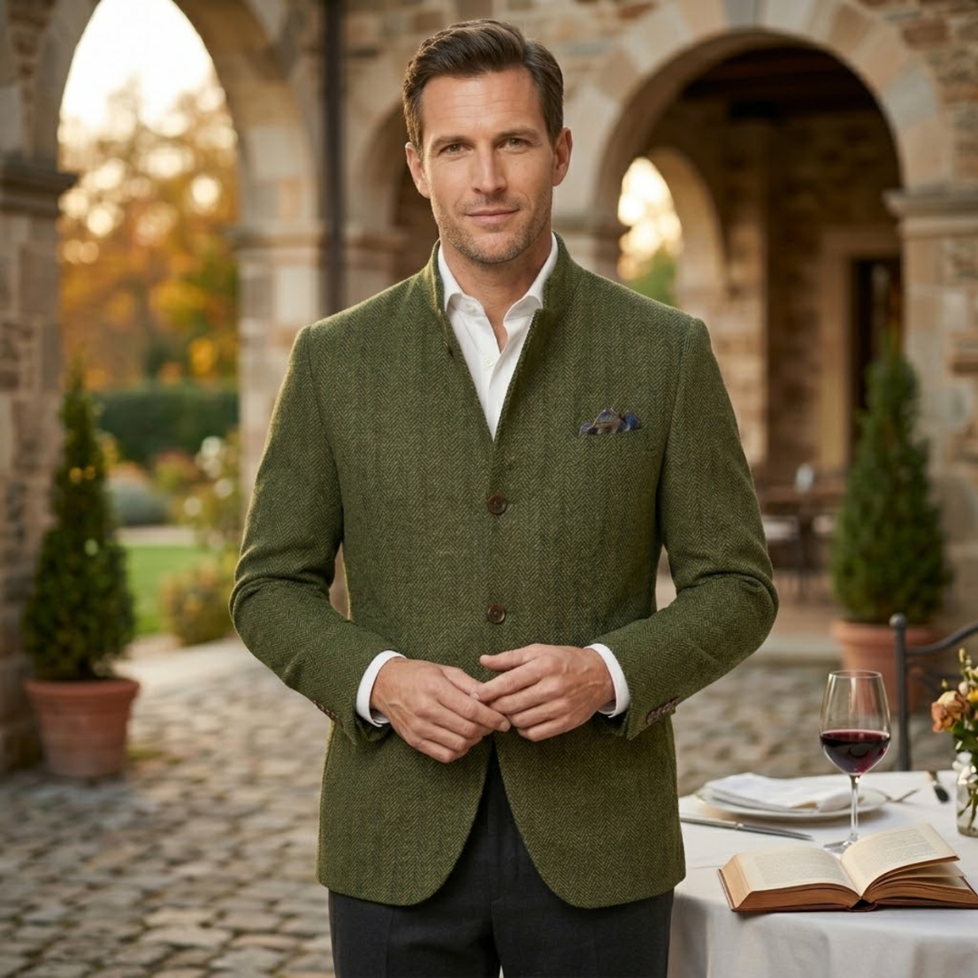 Classic Refined Men's Wool Single Breasted Tweed Blazer Jacket
