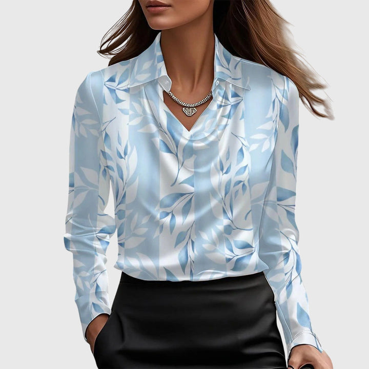 Elegant Women's Blouse with Pleated Neckline - Versatile and Chic