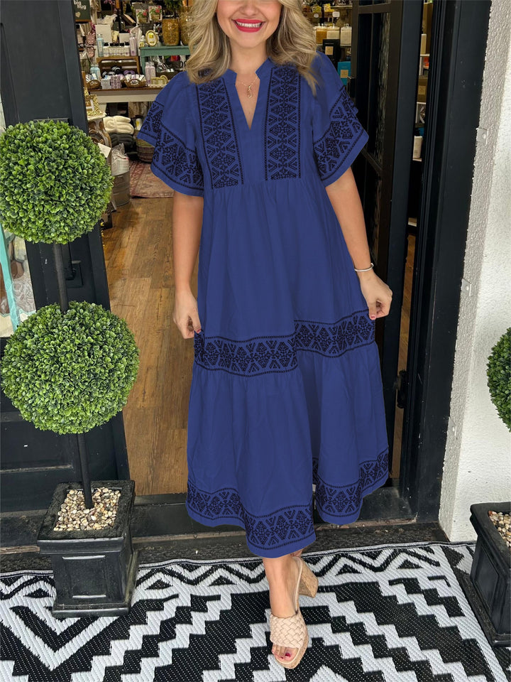 Elegant Bohemian V-Neck Women's Midi Dress