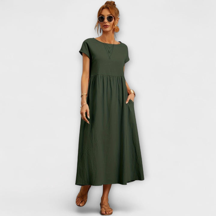 Elegant Women's Spring Dress with Flowing Silhouette - Light and Airy
